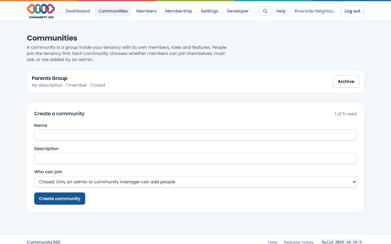 The communities page