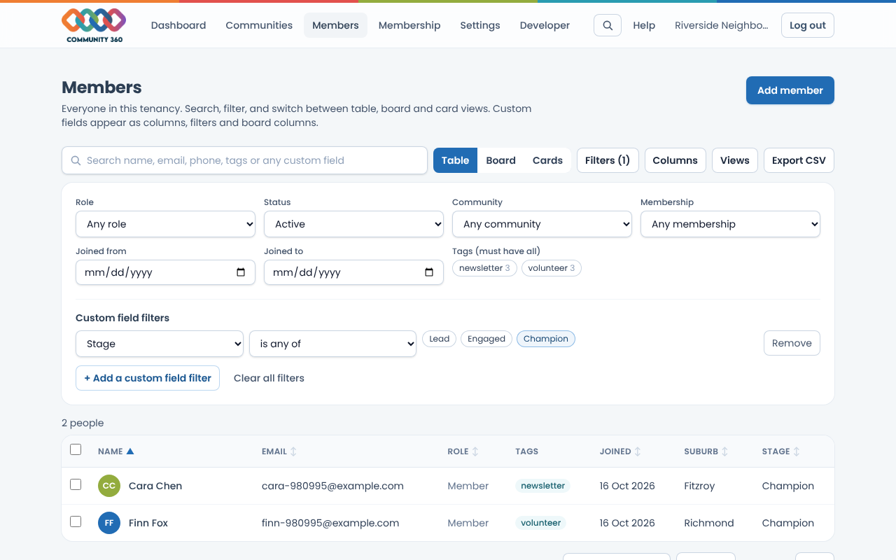 The members filters