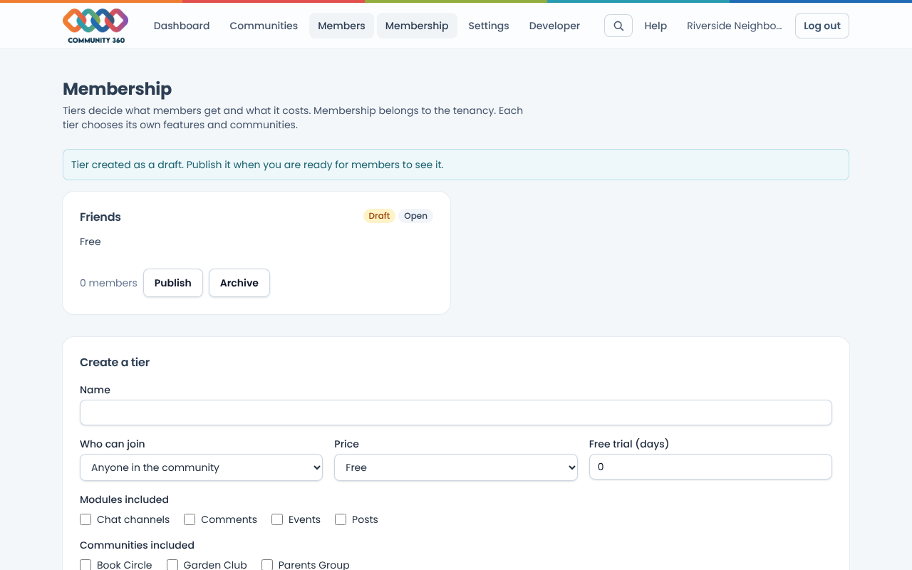 The membership page