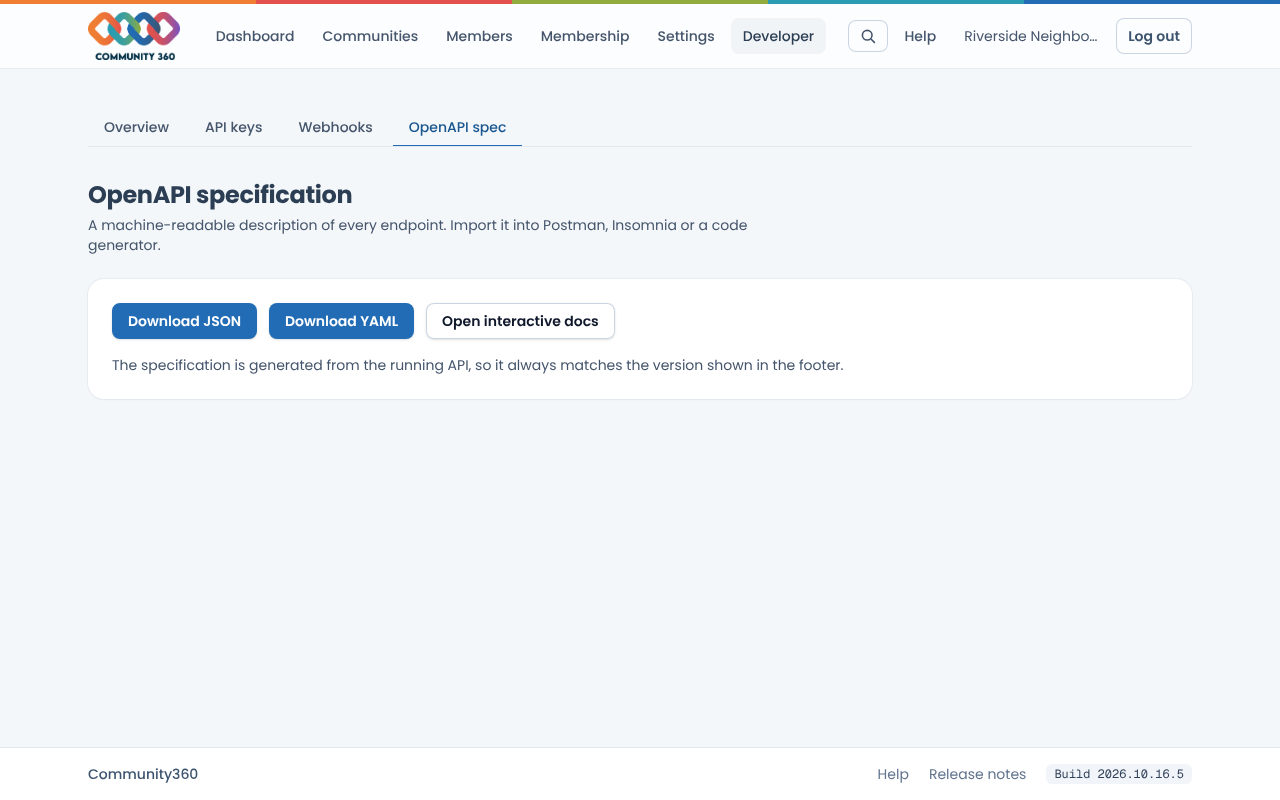The OpenAPI page