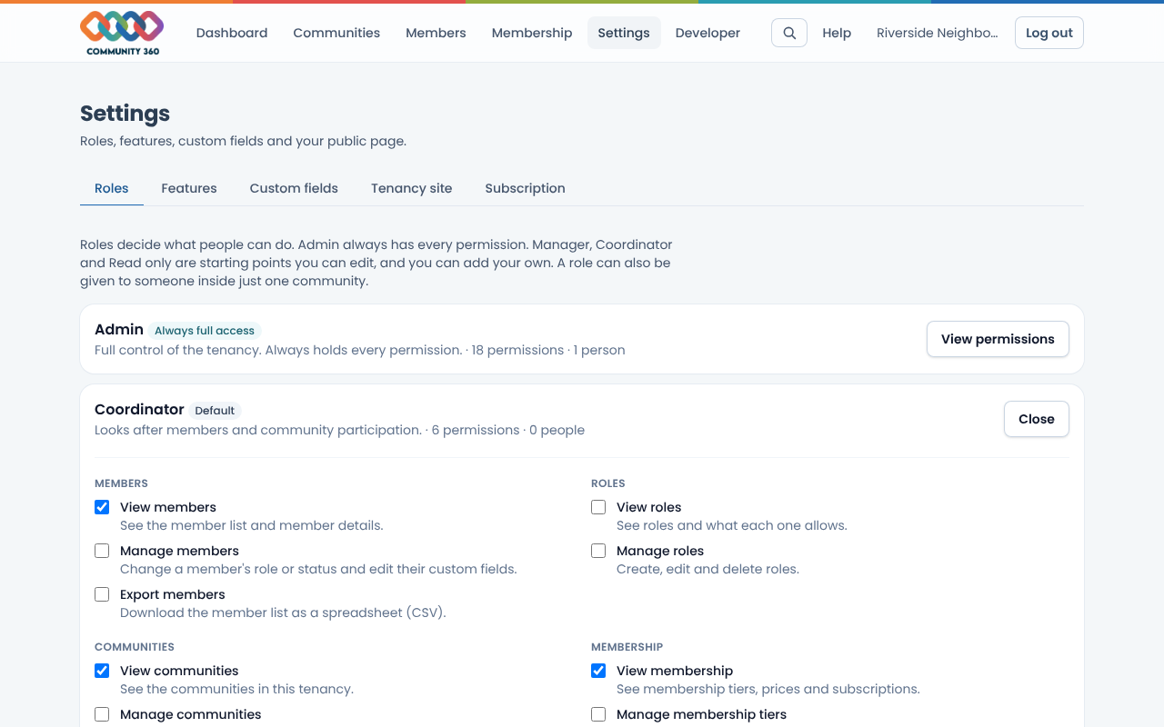 The roles page
