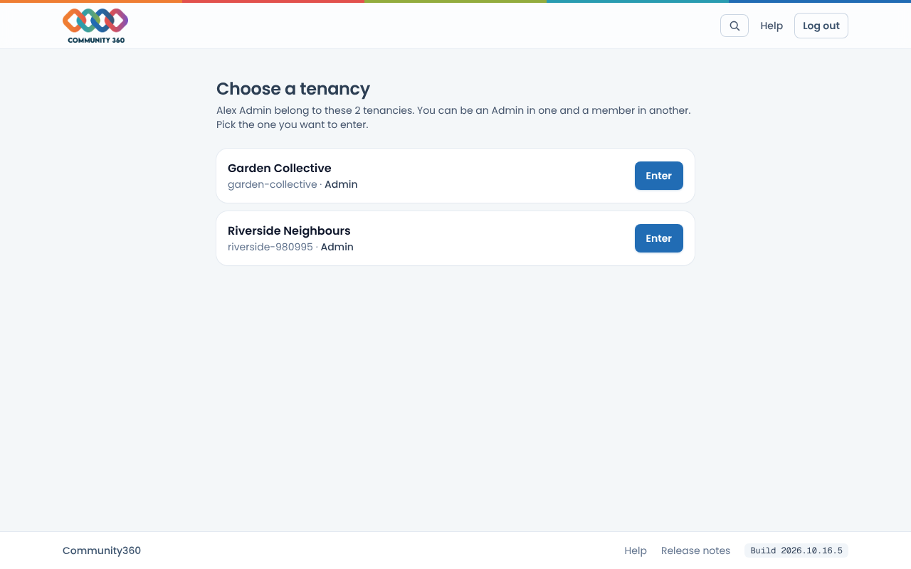The choose a tenancy page
